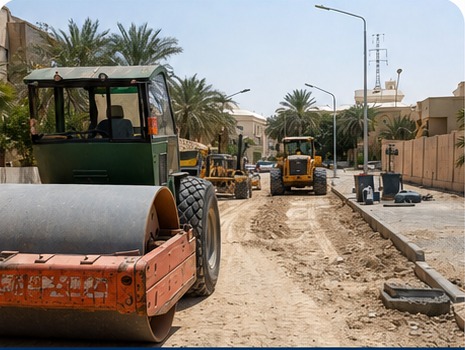 Compaction and road works in progress
